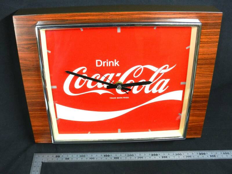 昭和 レトロ コカコーラ 掛け時計 角型 木目 店頭用? 動作確認済 Coca-Cola コカ・コーラ