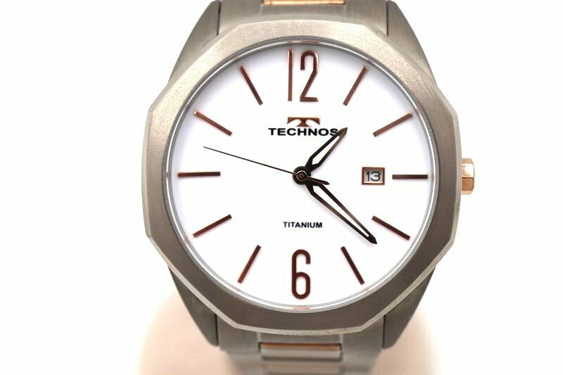 【極美品】TECHNOS　テクノス　デイト付　TITANIUM　T９B３２　クォーツ/電池　時計　白文字盤×ローズゴールド