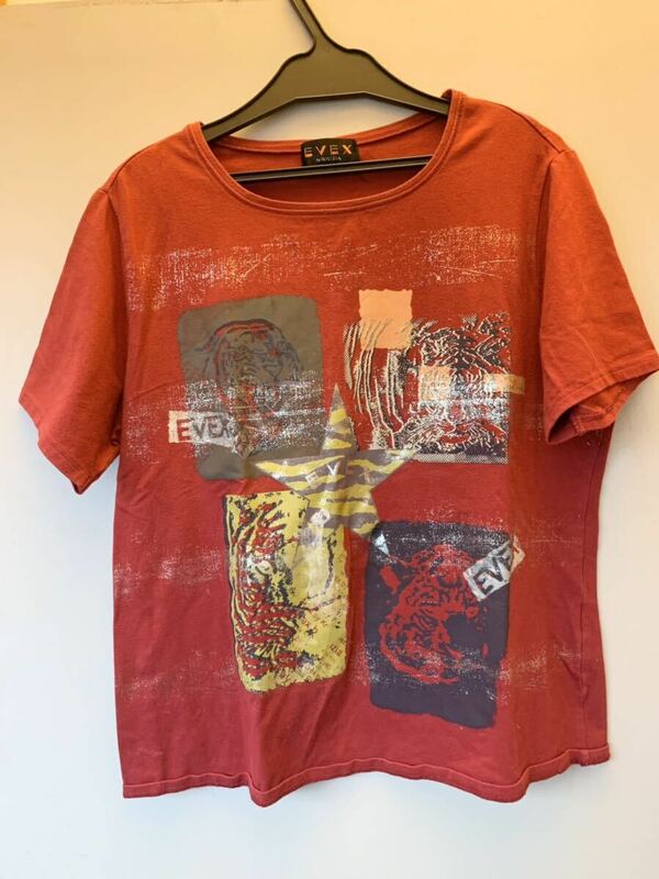 ★Tシャツ★ EVEX by KRIZIA エヴェックス バイ クリツィア 中古 46 半袖 レッド 赤 プリントTシャツ レディース
