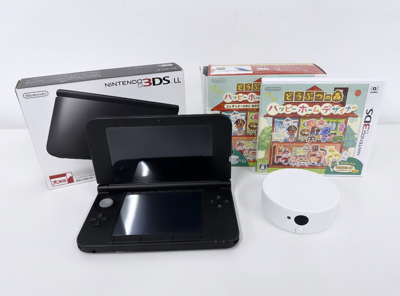 100円～★NINTENDO 3DSLL ブラック 3DS LL 本体 箱入り アダプター 3DSソフト どうぶつの森 ハッピーホームデザイナー NFCリーダー 任天堂 