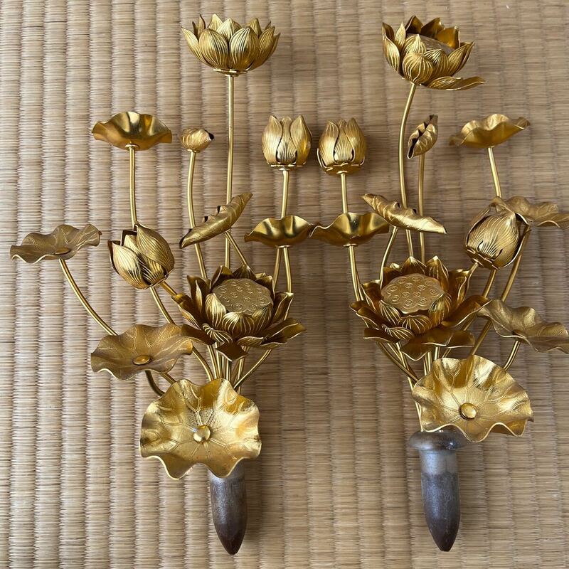 仏具 アルミ製 常花 11本立て一対 金色 美品仏教美術 伝統工芸 仏壇 