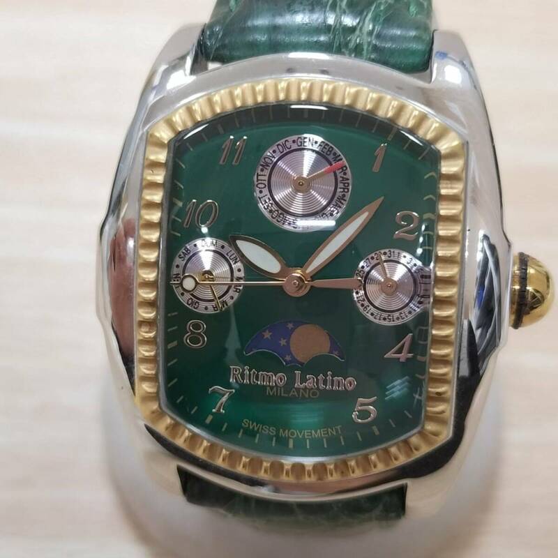 リトモラティーノ Ritmo Latino E00730 腕時計 3針 クォーツ ドーム状ガラス クロノグラフ 緑文字盤 【18623