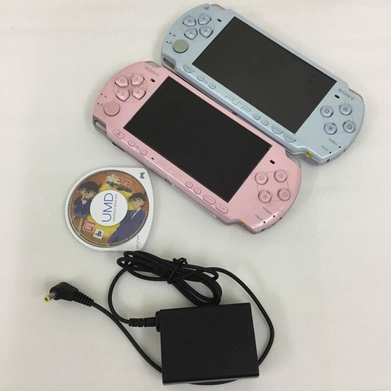 PSP-3000 PSP−2000 ソニー プレイステーションポータブル ブロッサムピンク　フェリシアブルー　セット　まとめ　名探偵コナンソフト付き