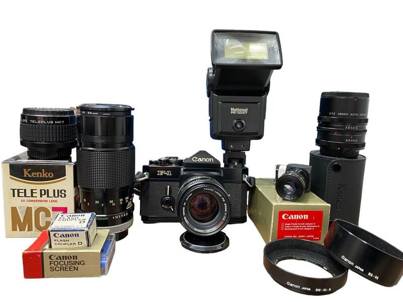 1234-1336 ☆ 動作確認済 ☆ Canon キャノン F-1+FD 50mm 1:1.4 S.S.C 一眼レフ フィルムカメラ マニュアルフォーカス 周辺機器多数