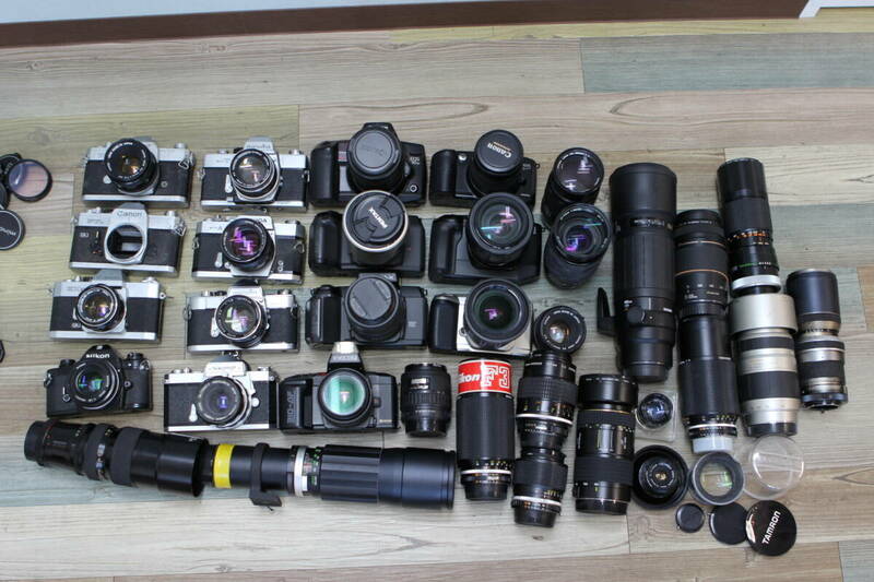 １　一眼レフフィルムカメラ　まとめ　Canon Ftb FD Minolta konica 57mm F1.4 nikon 50mm F1.8 Ai-s nikomat tokina at-x sigma apo 400
