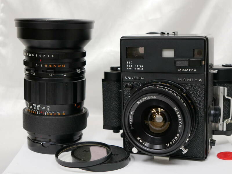 #2987 Mamiya Universal 50mm F6.3 250mm F5 マミヤ 中判フィルムカメラ ユニバーサル 広角望遠レンズ付き