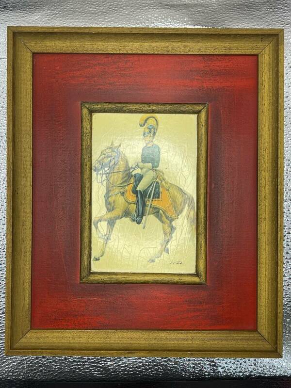 12245★1円スタート 絵画 スペイン製 騎兵図 馬 額装 サインあり 約500g