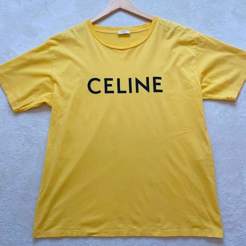 【美品・現行】 CELINE セリーヌ Tシャツ トップス カットソー ビッグ ロゴ イエロー メンズ L オーバーサイズ