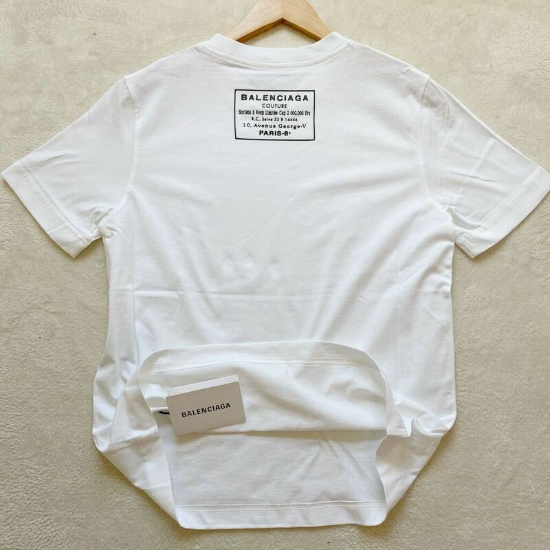 【未使用・タグ付】 BALENCIAGA バレンシアガ Tシャツ トップス ラバー ロゴ スタンプ メンズ S ホワイト 白T