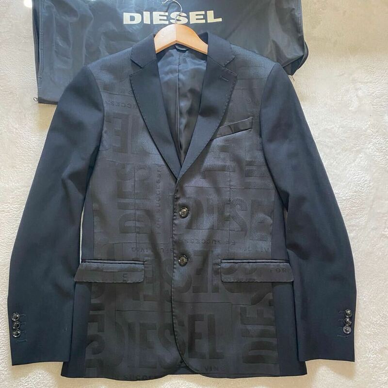 【現行・未使用】 DIESEL ディーゼル J-DIAMOND-A グレン・マーティンス テーラード ジャケット 前面 ロゴ 総柄 ブラック 黒 46 メンズ M