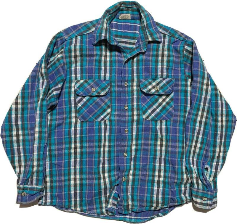90年代 アメリカ製 ファイブブラザー ネルシャツ M ブルー チェック 長袖 made in usa five brother ファイブブラザーズ 90s 米国製