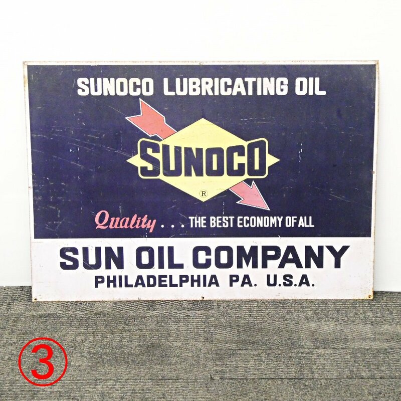 ○3）SUNOCO スノコ SUN OIL オイル看板 ビンテージ 金属看板 U.S.A レトロ カンバン 看板 ガレージ等に!!