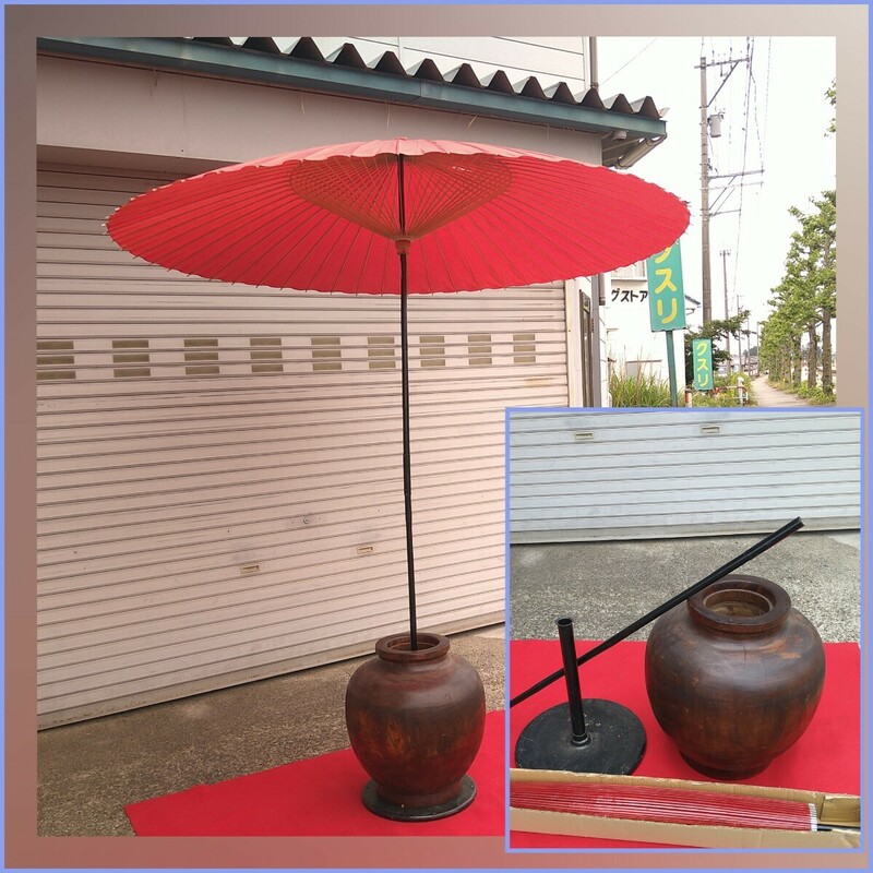 Ａ49 野点傘一式 傘 スタンド 木製傘立 三点 木製傘立 井波製 茶道具 茶席