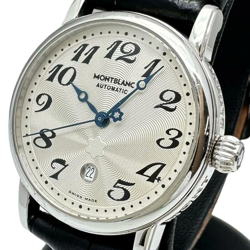 モンブラン マイスターシュテュック 75周年記念限定 7023 OH済 腕時計 ステンレス/レザー 自動巻き ブラック革 レディース