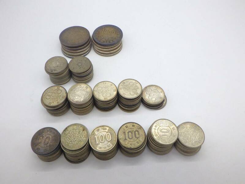 ♯8126~【おまとめ額面22100円】稲58枚 鳳凰19枚 オリンピック100円44枚 オリンピック1000円10枚 100円銀貨 古銭