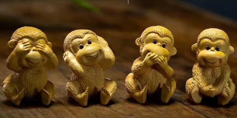 黄楊木彫り彫刻猿の置物四猿
