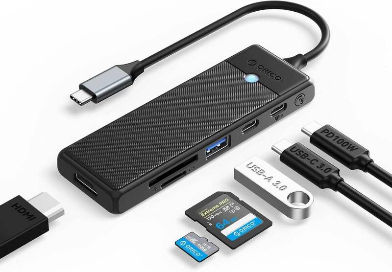 T-563 USB C ハブ 6 in 1 マルチポート Type-C ハブ ドッキングステーション USB 3.0ポート、5 Gbps USB-Cデータ、HDMI 4K