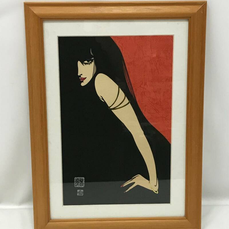 ‡0191 宮田雅之 アームレットの女 切り絵 インテリア おしゃれ 壁飾り 額寸縦約38cm 幅約28cm