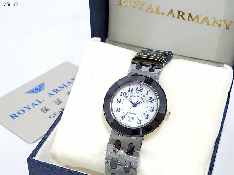 ★未使用★ ROYAL ARMANY ロイヤルアルマーニ C.T-M006 セラミック タングステン クォーツ デイト メンズ 腕時計 稼働品 ケース付き M566OA
