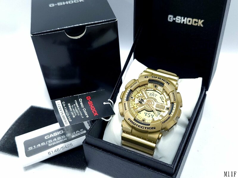 ☆美品 稼働品☆ CASIO G-SHOCK カシオ Crazy Colors クレイジーゴールド GA-110GD-9AJF クォーツ デジアナ 腕時計 説明書 箱付き M11FA