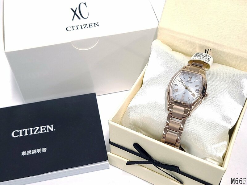 ☆美品 稼働品☆ CITIZEN シチズン XC クロスシー H060-T027644 電波ソーラー スーパーチタニウム レディース腕時計 説明書 ケース付 M66FA