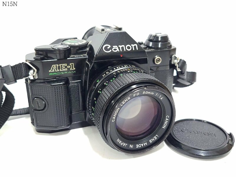 Canon AE-1 PROGRAM LENS FD 50mm 1:1.4 キャノン 一眼レフ フィルムカメラ ブラックボディ レンズ シャッターOK N15NB