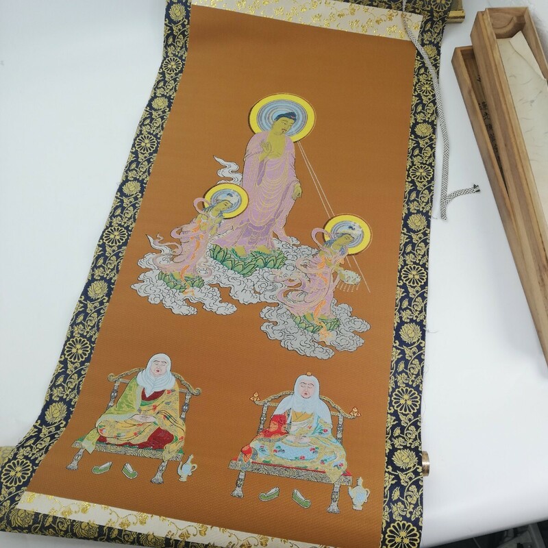 KA★ 【美品】 仏画 仏教美術 掛軸 掛け軸 木箱付