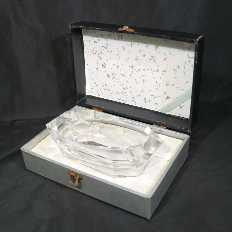 HOYA CRYSTAL 灰皿 名入れあり クリスタルガラス 小物 アクセサリー入れ インテリア 工芸品 現状品 ビンテージ