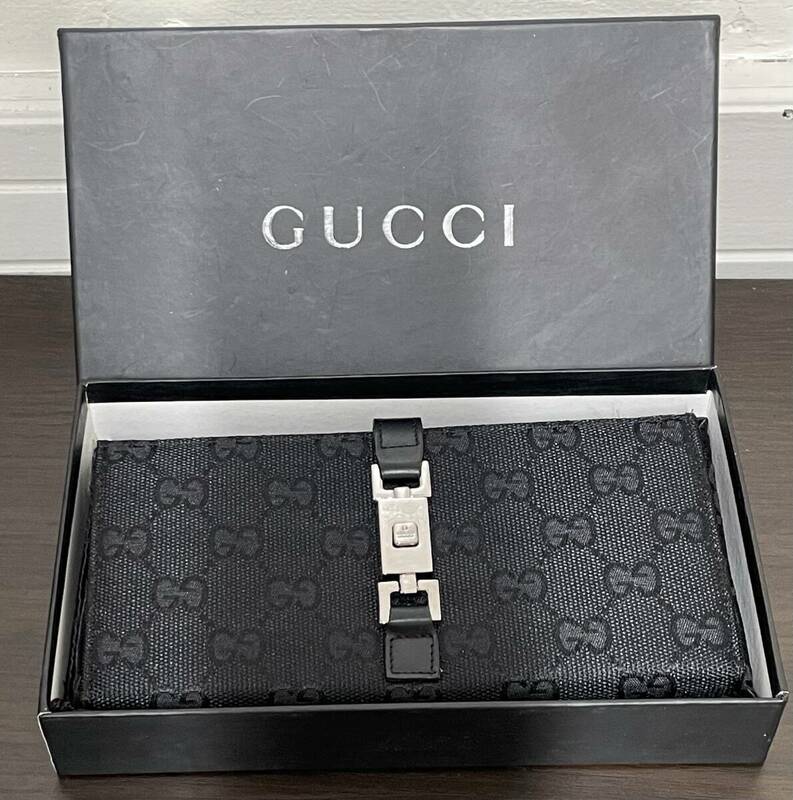 ■GUCCI■グッチ・ジャッキー・GGキャンバス・レザー・長財布・ロングウォレット・黒・ブラック・男女兼用・箱