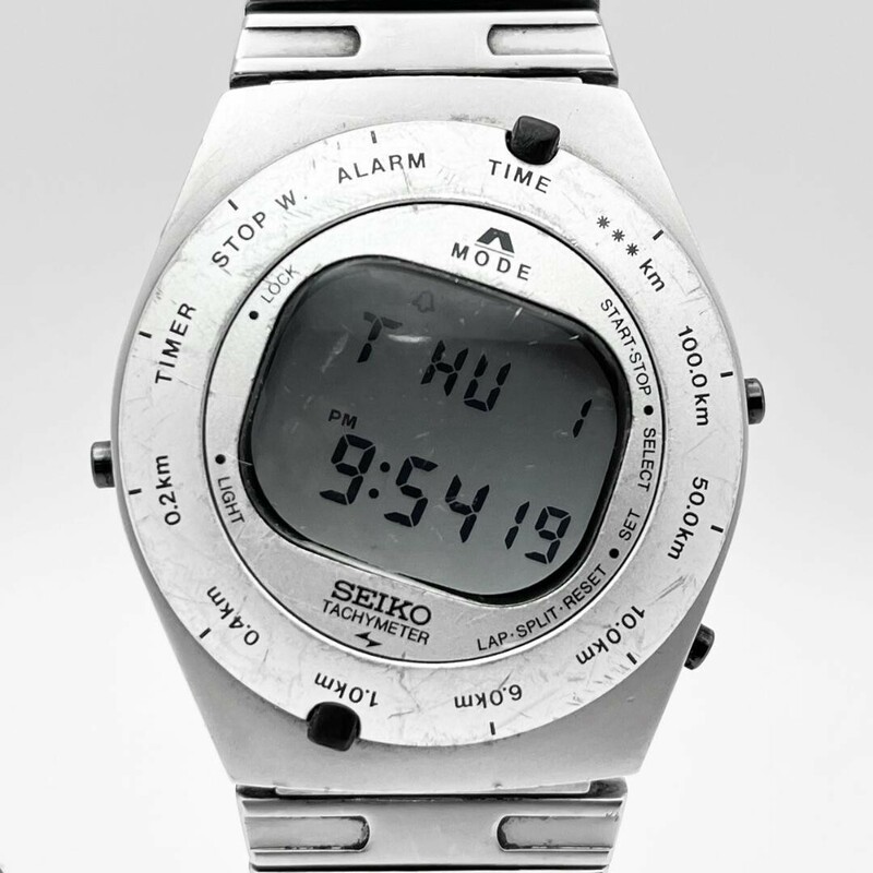 動作良好 3000本限定復刻モデル SEIKO セイコー ジウジアーロデザイン SBJG001 A825-00A0 クォーツ QZ シルバー デジタル時計