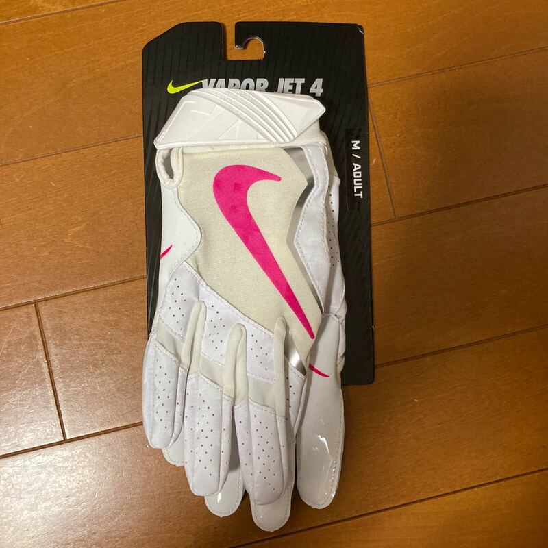 NIKE VAPOR JET 4 FOOTBALL GLOVES M アメフト グローブ 白 ピンク ADULT 大人用 未使用 タグ付き ピンクリボン