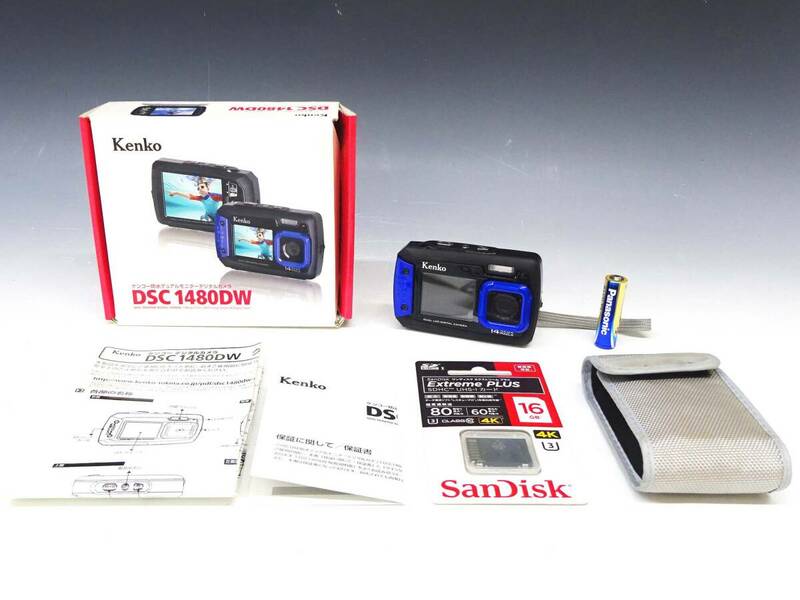 ◆(TH) Kenko ケンコー・トキナー 防水デュアルモニター デジタルカメラ デジカメ DSC 1480DW microSDカード付 ※USB‐PCケーブル欠品 