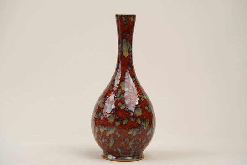 中国 古美術 花瓶 鶴首 花器 窯変釉 時代物 清代