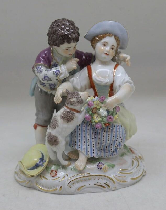 マイセン Meissen 羊飼いの子供と子羊　フィギュリン 陶器人形 置物 男女 アンティーク