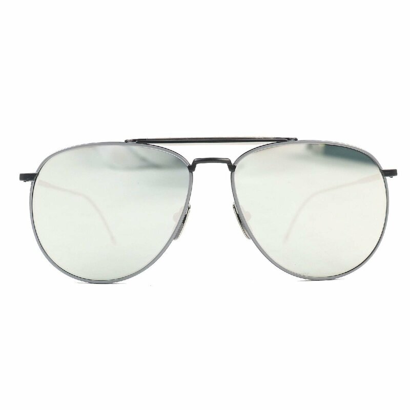 極美品△THOM BROWNE トムブラウン TB-015 ミラーレンズ ティアドロップ サングラス グレー ブラック 62□15-144 箱・ケース付 メンズ