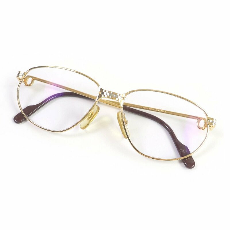 良品□Cartier カルティエ マイヨン パンテール ドゥーブルC メガネ 眼鏡 アイウェア ボルドー ゴールド 55□15 度入 フランス製 メンズ