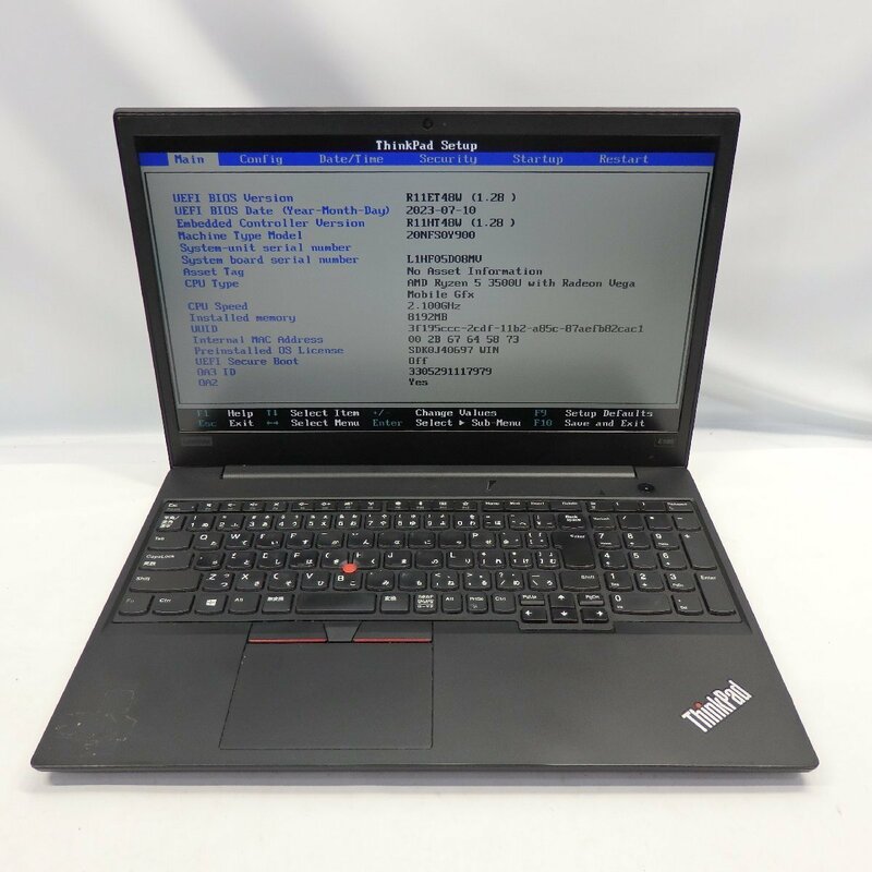 Lenovo ThinkPad E595 AMD Ryzen 5 3500U 2.1GHz/8GB/SSD256GB/15インチ/OS無/動作未確認【栃木出荷】