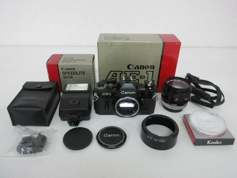 中古 カメラ CANON ／ キャノン AE-1 ／ LENS　CANON　LENS　FD　50mm　1:1.4　S.S.C. / ストロボ SPEEDLITE 155A ※動作未確認 ／ J