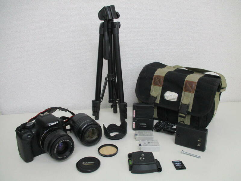 中古 カメラ Canon EOS Kiss X4 DS126271 / レンズ EF 35-80mm 1:4-5.6 Ⅲ / 55-200mm 1:4.5-5.6 Ⅱ USM / 三脚 ※通電のみ確認済 ／A