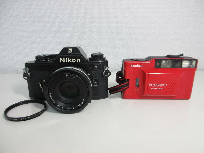 中古 カメラ ニコン Nikon EM NIKKOR 50mm 1:1.8 / Konica コニカ TOMATO AUTO DATE KONIKA LENS 3.5mm F4 ※動作未確認 ／ E