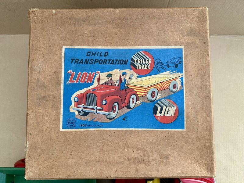貴重　1953年　マルサン　ブリキ　トレイラートラック　「LION」未使用　元箱付き　フリクション可動確認済み　当時物 