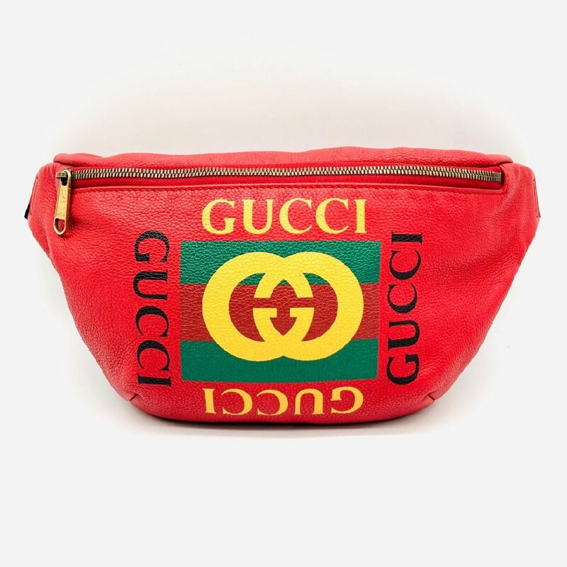 グッチ GUCCI ロゴプリント ボディバッグ ウエストバッグ レッド 赤 ゴールド金具 スリングバッグ 鞄 かばん バッグ 斜め掛け 6-1-560