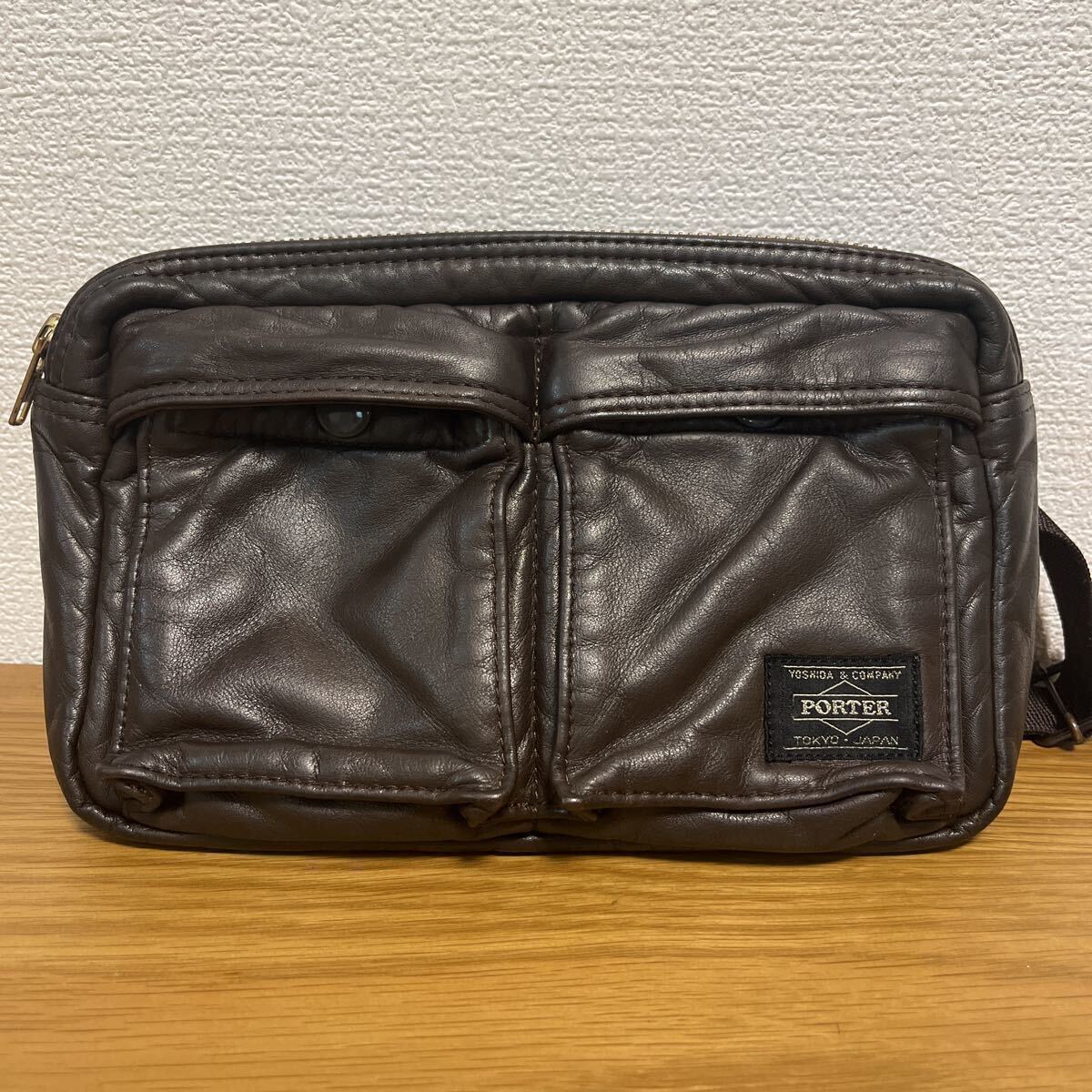 ●【訳あり美品★入手困難】ポーター　タンカー レザー　伊勢丹（百貨店）　限定　レア　ウエストバッグ 吉田カバン ブラウン【管:577】