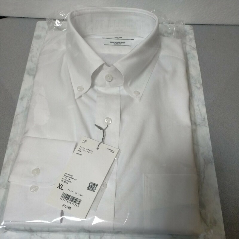 UNIQLO ユニクロ Super non Iron Slim FIT ベトナム製 ホワイト 白 Size XL Yシャツ 長袖 (AＹ)