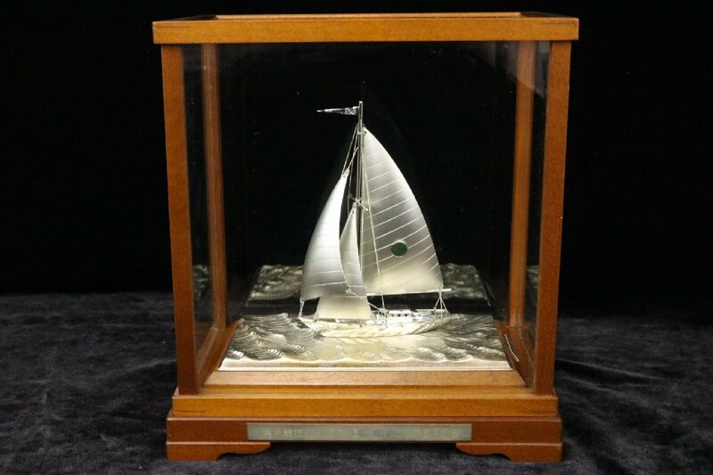 武比古 TAKEHIKO SILVER PLATED 帆船 ヨット 置物 ガラスケース付き 銀仕上げ 【彩irodori】2