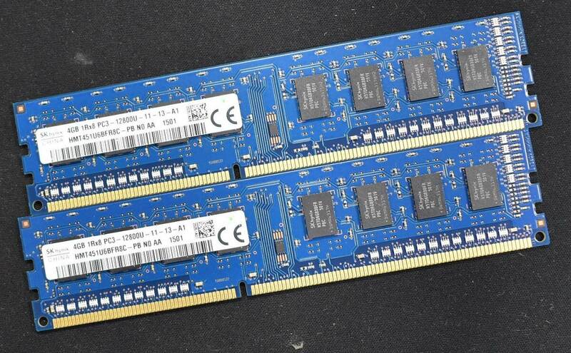 4GB 2枚組 (合計 8GB) PC3-12800 PC3-12800U DDR3-1600 240pin non-ECC Unbuffered DIMM 1Rx8(片面実装) SK-HYNIX (管:SA5771 x2s