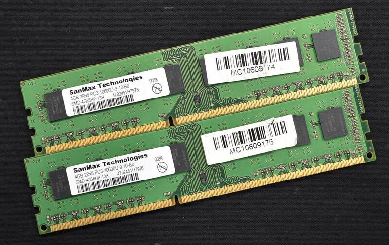 4GB 2枚組 (合計 8GB) PC3-10600 PC3-10600U DDR3-1333 240pin non-ECC Unbuffered DIMM 2Rx8(両面実装) SanMax (管:SA5859 x5s　