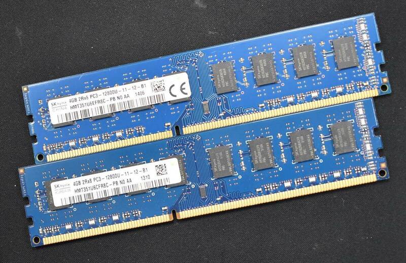 4GB 2枚組 (合計 8GB) PC3-12800 PC3-12800U DDR3-1600 240pin non-ECC Unbuffered DIMM 2Rx8(両面実装) SK-HYNIX (管:SA5871