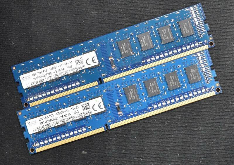 4GB 2枚組 (合計 8GB) PC3-12800 PC3-12800U DDR3-1600 240pin non-ECC Unbuffered DIMM 1Rx8(片面実装) SK-Hynix (管:SA5785