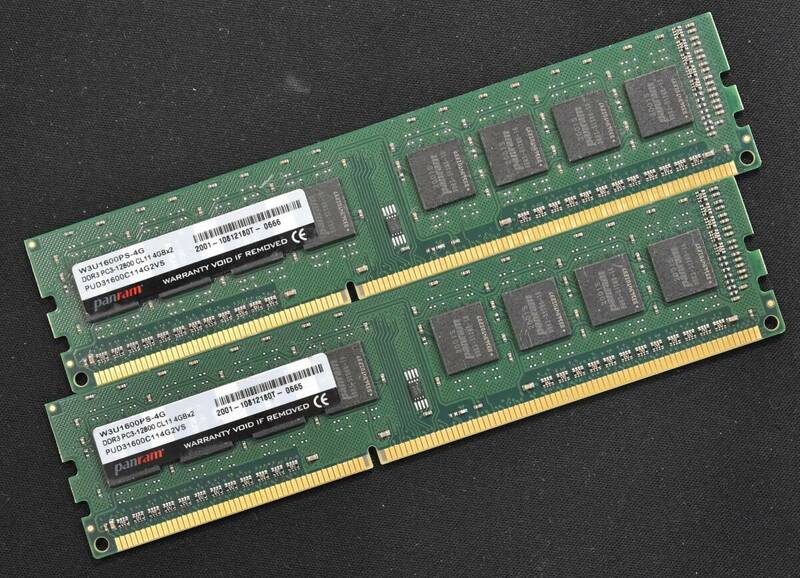 4GB 2枚組 (合計:8GB) PC3-12800 PC3-12800U DDR3-1600 240pin non-ECC Unbuffered DIMM 1Rx8 PanRam 1.5V (管:SA5878